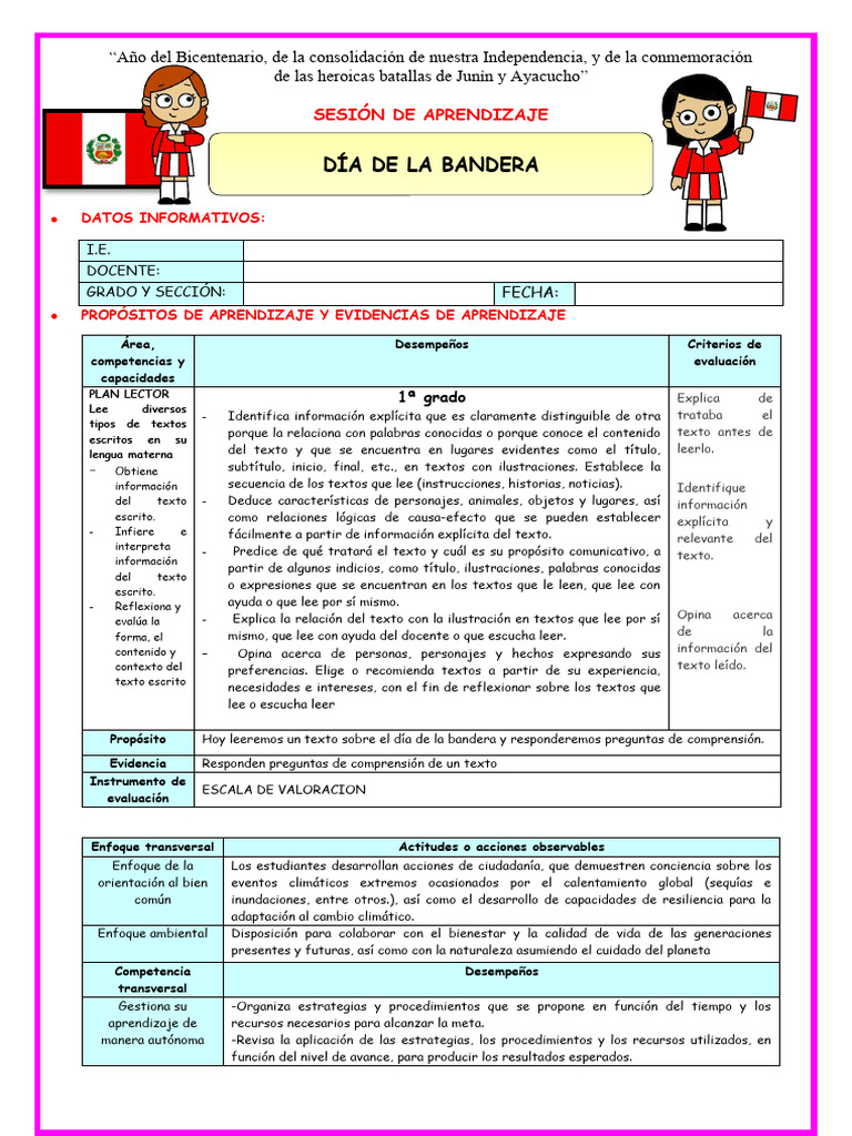 1º U3 S4 Sesion D4 Plan Lector Dia de La Bandera Maestras de Primaria ...