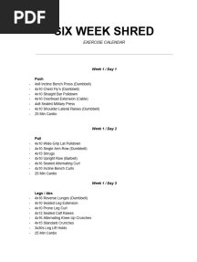Six Week Shred - Exercise Calendar
