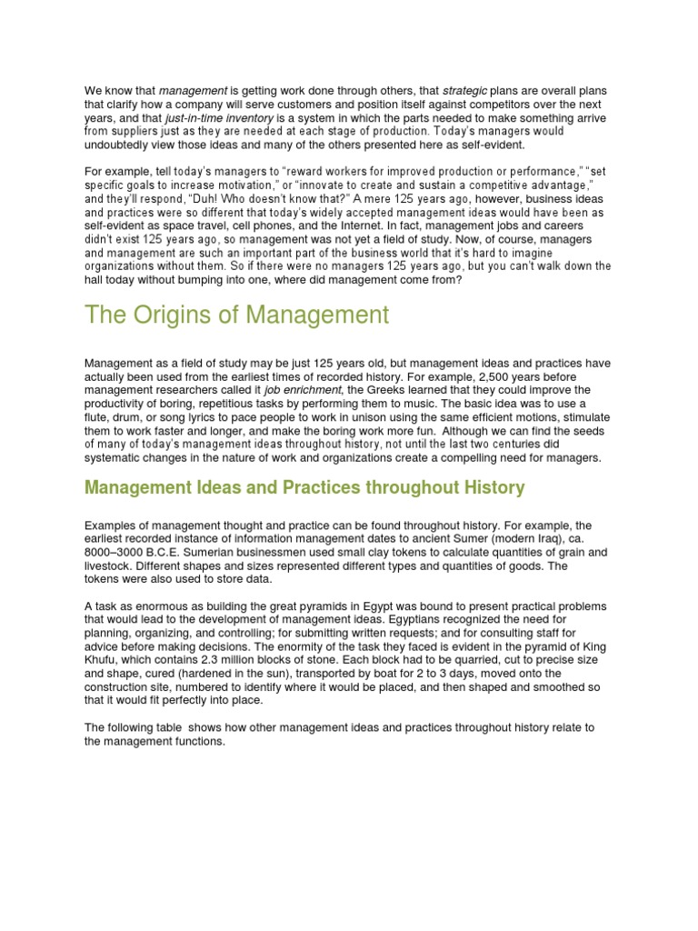 History and Evolution of Management | PDF | Operations Management ...