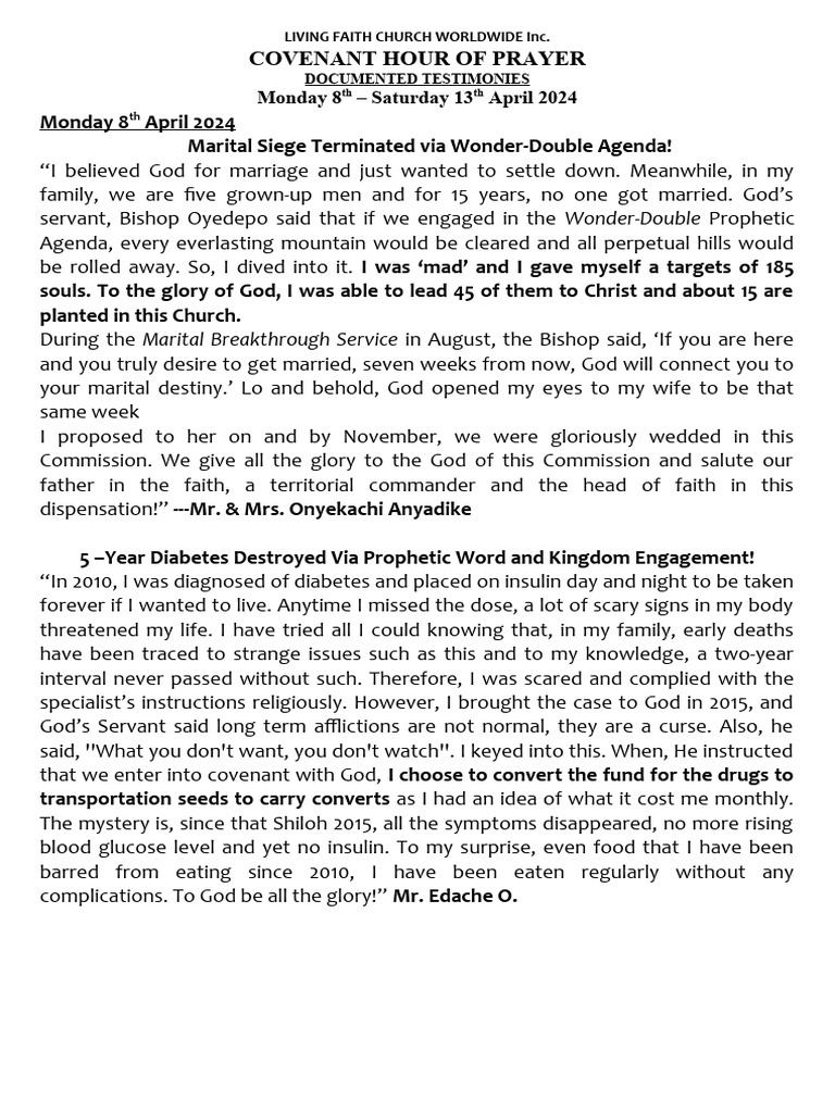 Chop Documented Testimonies For April 10TH To 13TH 2024 | PDF | Prayer ...