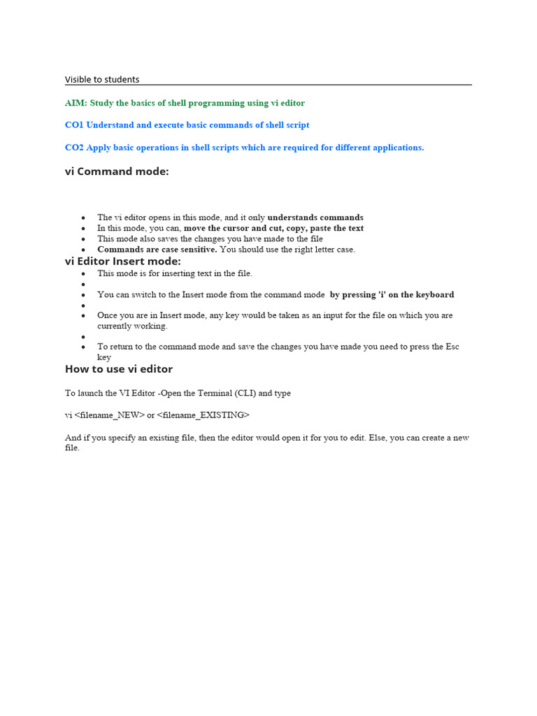 Basics of vi Editor for Shell Scripting | PDF | Cursor (User Interface ...