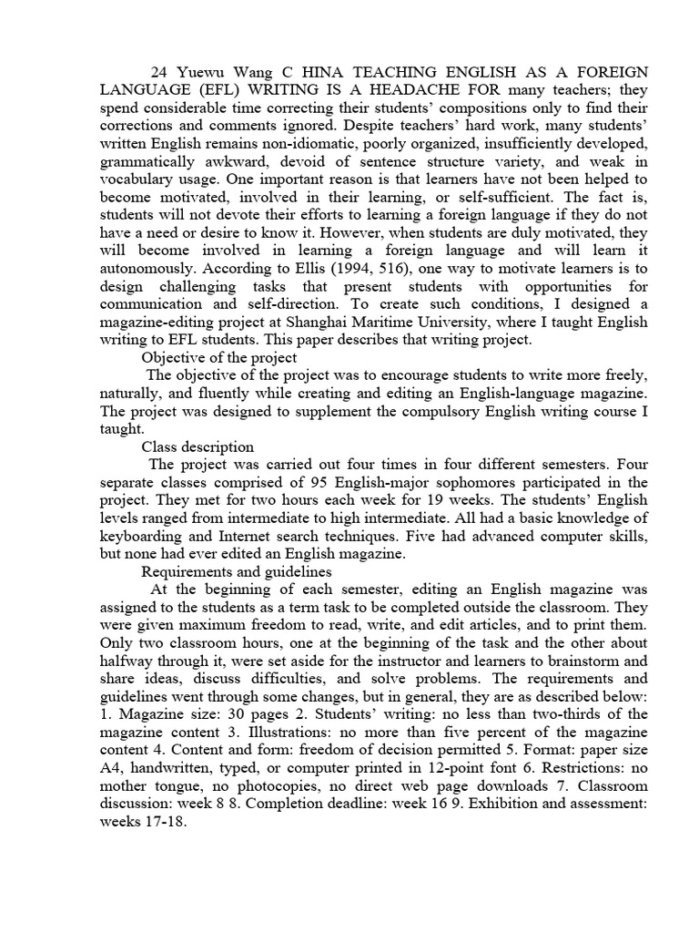 EFL Magazine Project for Writing Skills | PDF | English As A Second Or ...