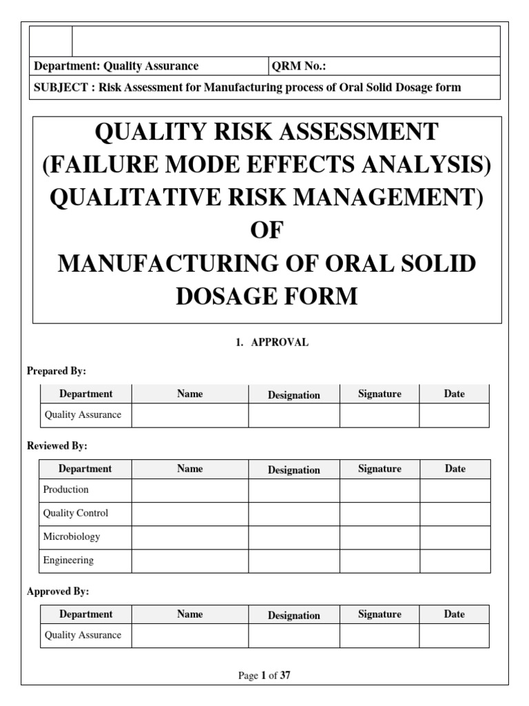 Oral Solid Dosage Risk Assessment | PDF | Risk | Risk Management