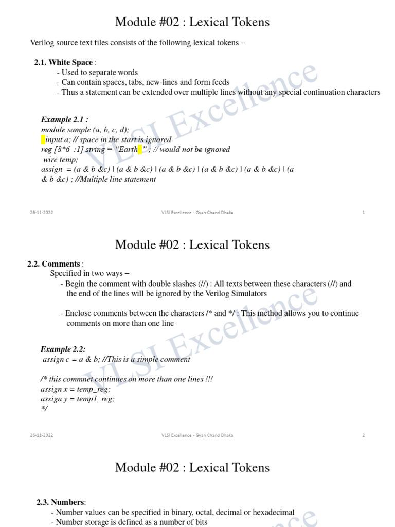 Verilog Lexical Tokens Guide | PDF | Reserved Word | Notation