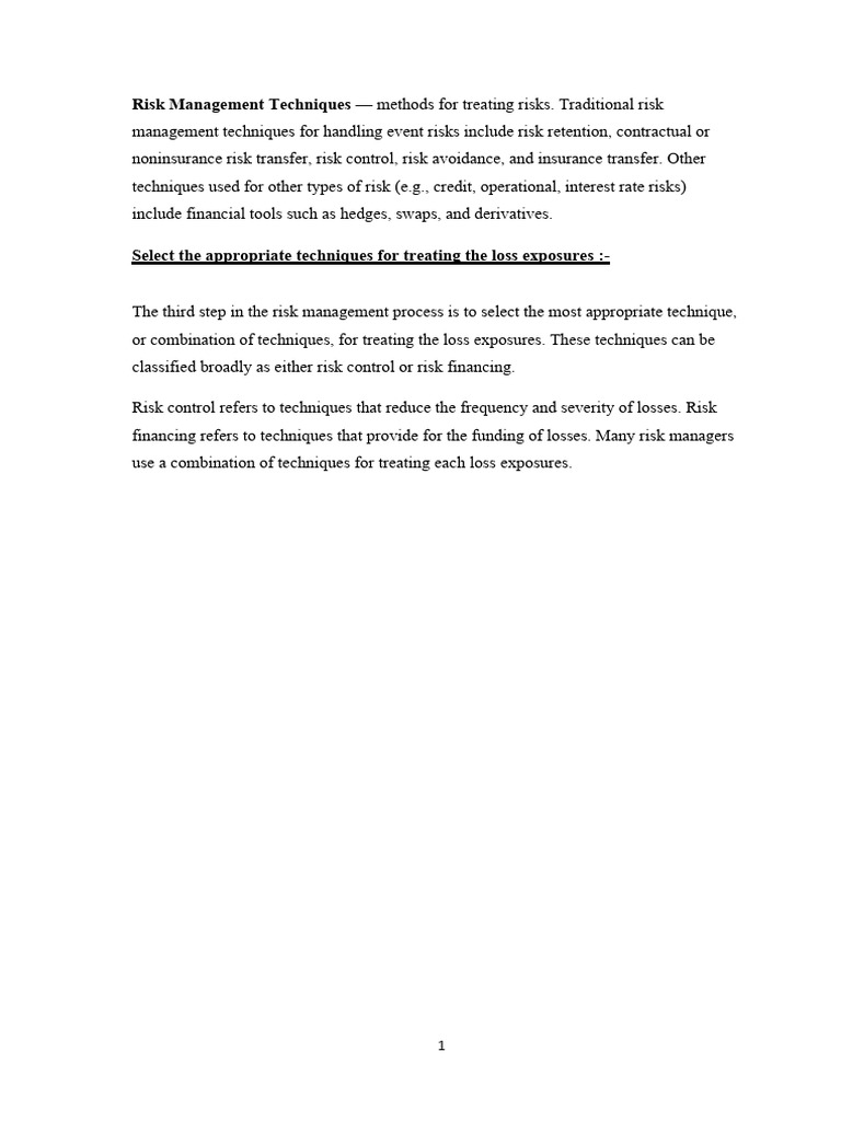 Risk MGMT Techniques | PDF | Insurance | Risk