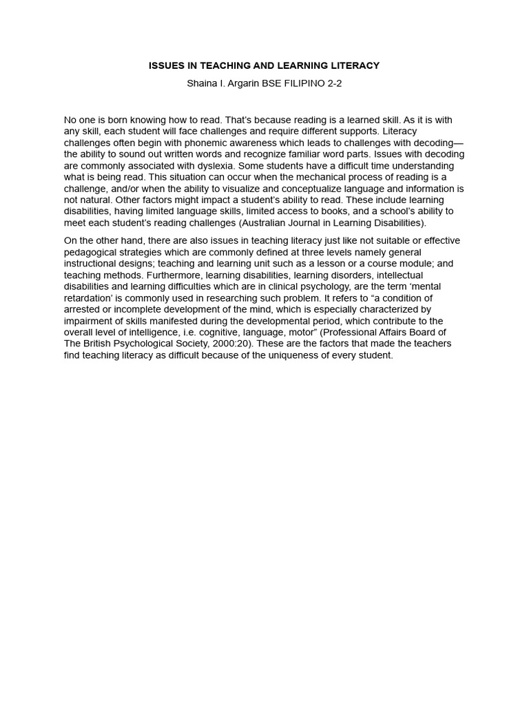 Literacy Challenges in Education | PDF | Language Arts & Discipline