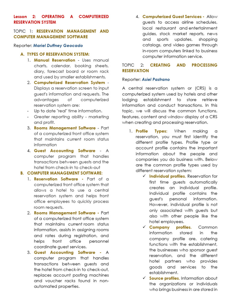 Operationg A Computerized Reservation System | PDF | Information ...