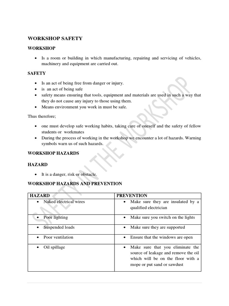 Workshop Safety (DPF) Module 2 | PDF | Fires | Hygiene