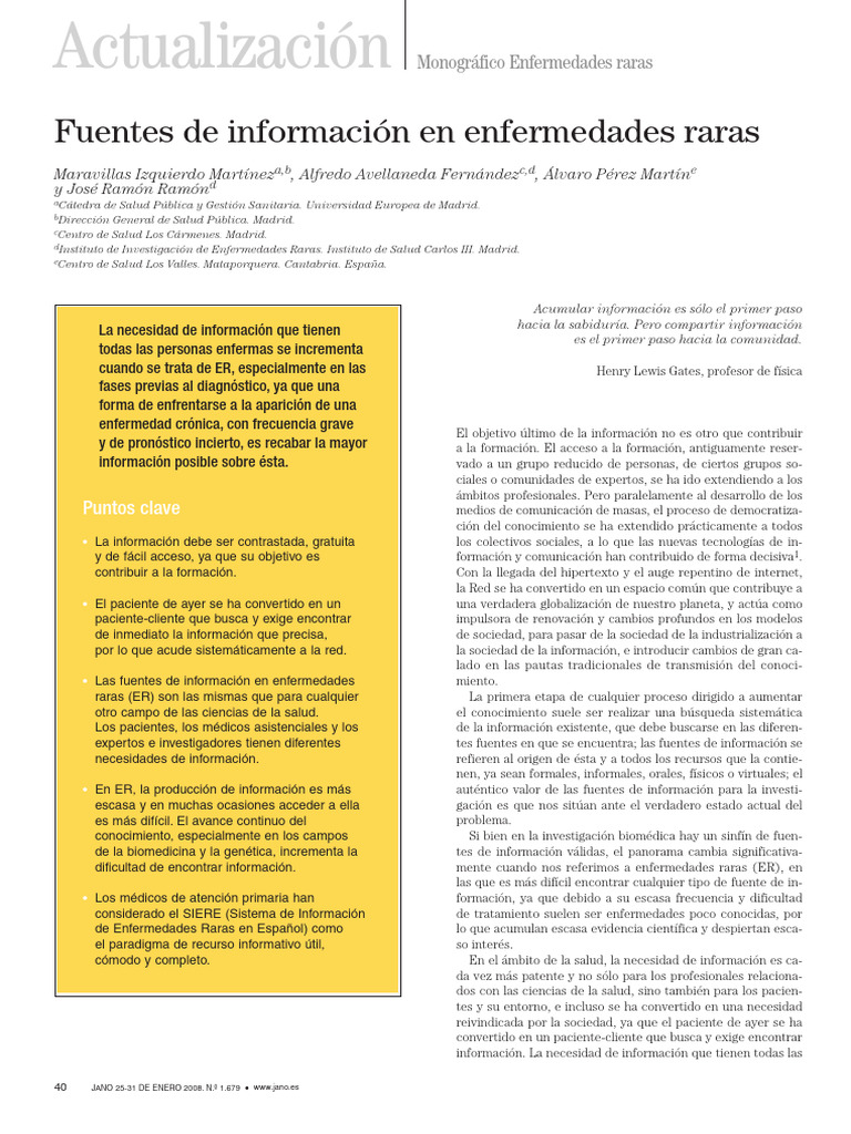 Fuentes de Información en Enfermedades Raras | PDF | Centro Nacional de ...