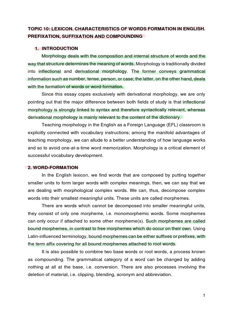 Topic 10 - Lexicon - Word-Formation | PDF | Morphology (Linguistics) | Word