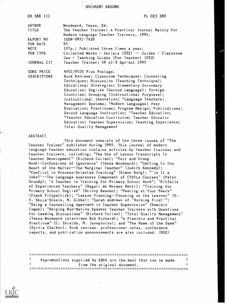 Teacher Trainer Pdf Teachers Classroom