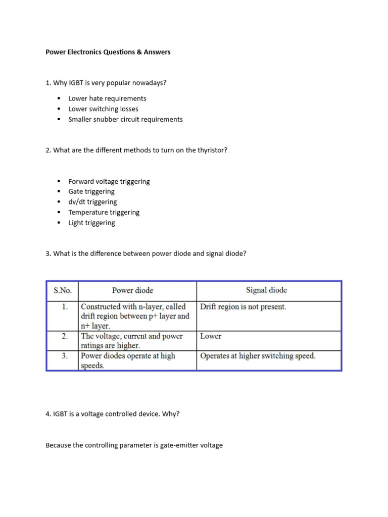 Power Electronics Q&A Compilation | PDF | Power Inverter | Rectifier