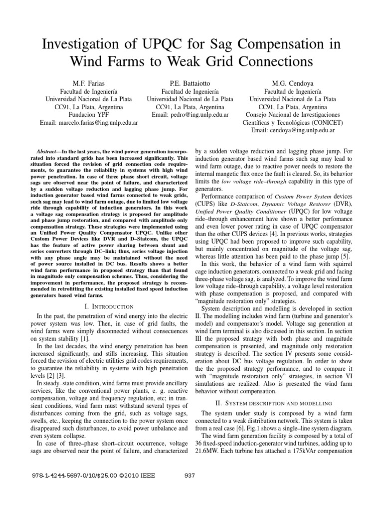 Investigation of UPQC For Sag Compensation in Wind Farms To Weak Grid ...