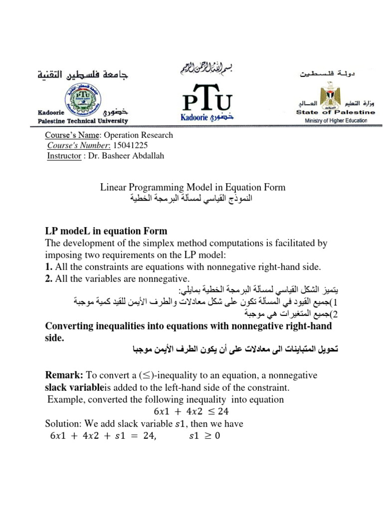 Linear Programming in Equation Form | PDF