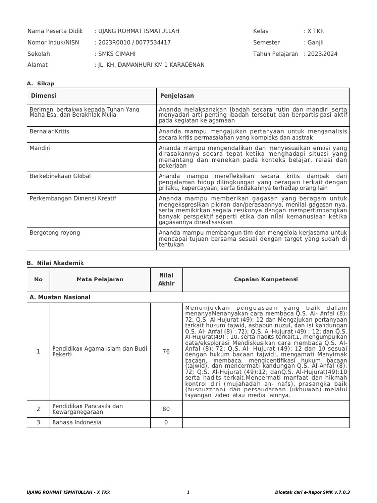 Laporan Akademik Ujang Rohmat Ismatullah | PDF