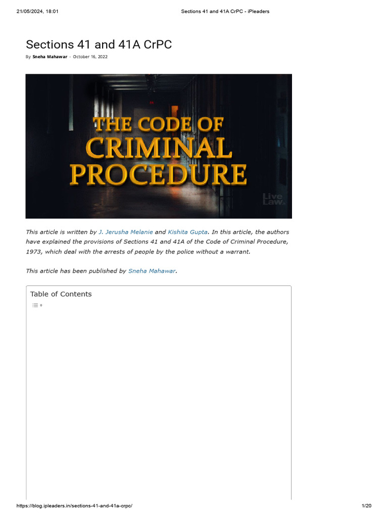 Understanding Sections 41 and 41A CrPC | PDF | Arrest | Arrest Warrant