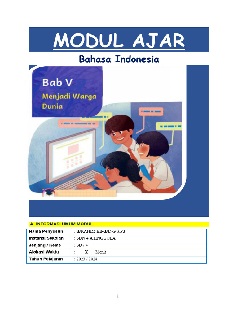 Modul Ajar Bahasa Indonesia Kelas 5 | PDF