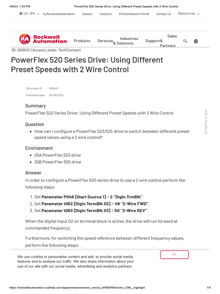 PowerFlex 520 Series Drive - Using Different Preset Speeds With 2 Wire ...