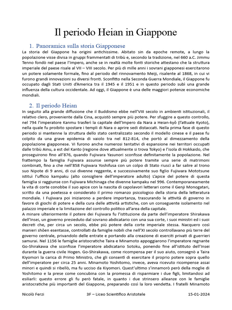 Il Periodo Heian in Giappone - Nicolò Ferzi | PDF