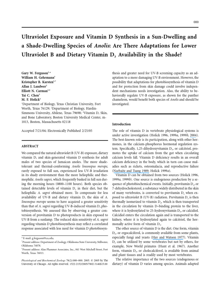 UV Exposure and Vitamin D in Anolis Species | PDF | Vitamin D | Ultraviolet