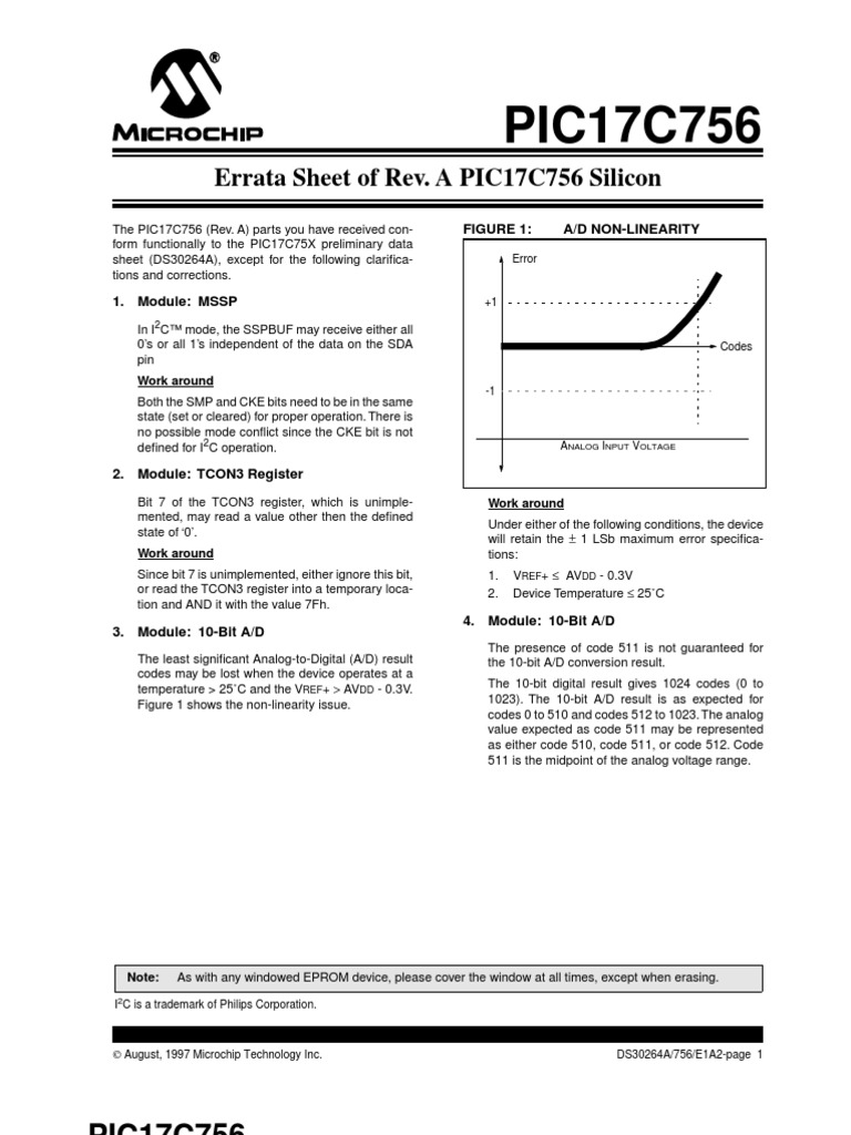 PIC17C756: Errata Sheet of Rev. A PIC17C756 Silicon | PDF | Analog To ...
