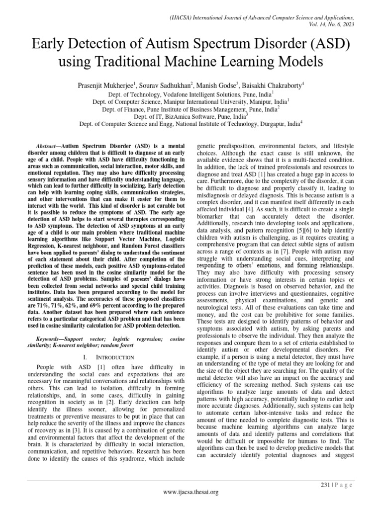 Early ASD Detection via ML Models | PDF | Autism Spectrum | Machine ...