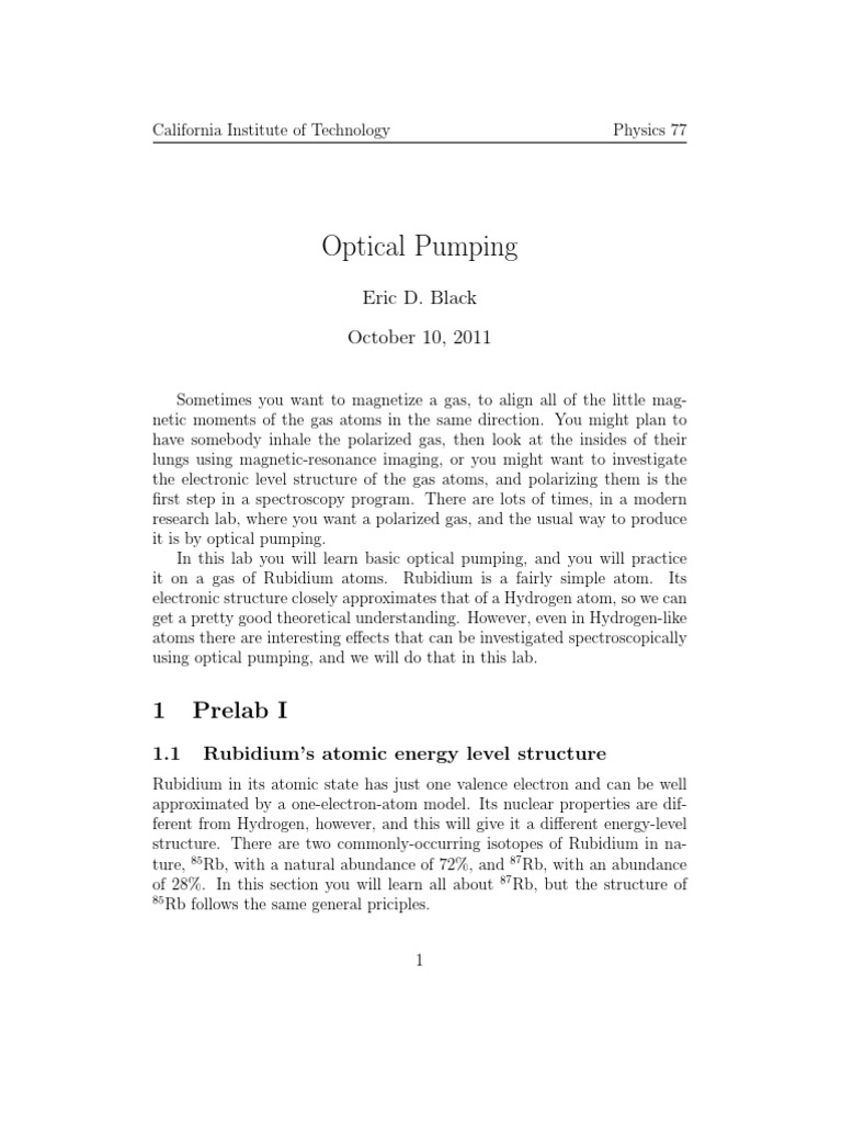 CalTech Optical Pumping PDF Atomic Orbital Spin (Physics)