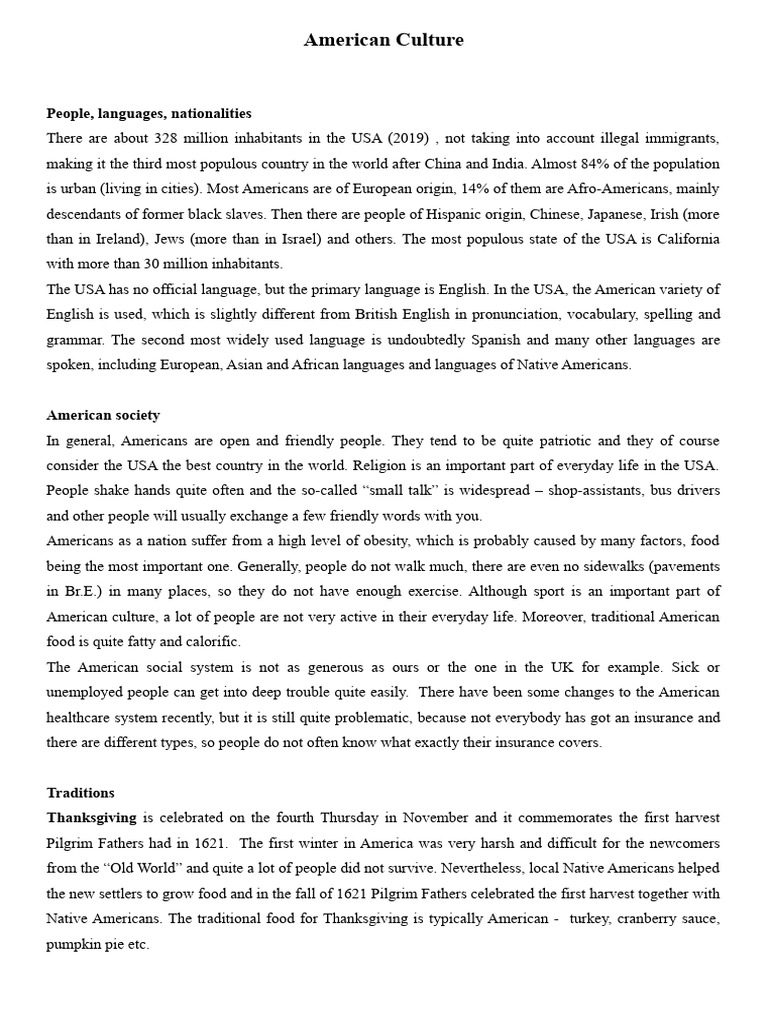 American Culture Pdf English Language Thanksgiving