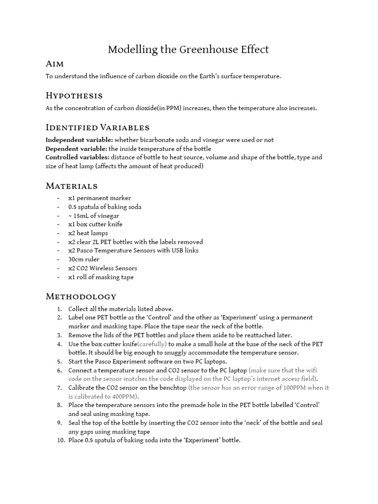 Modelling the Greenhouse Effect prac report PDF Greenhouse Gas
