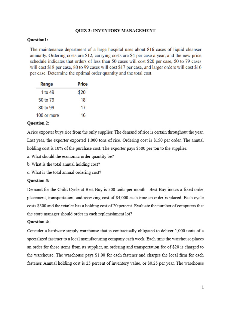 Inventory Management Quiz Questions | PDF | Career & Growth | Business