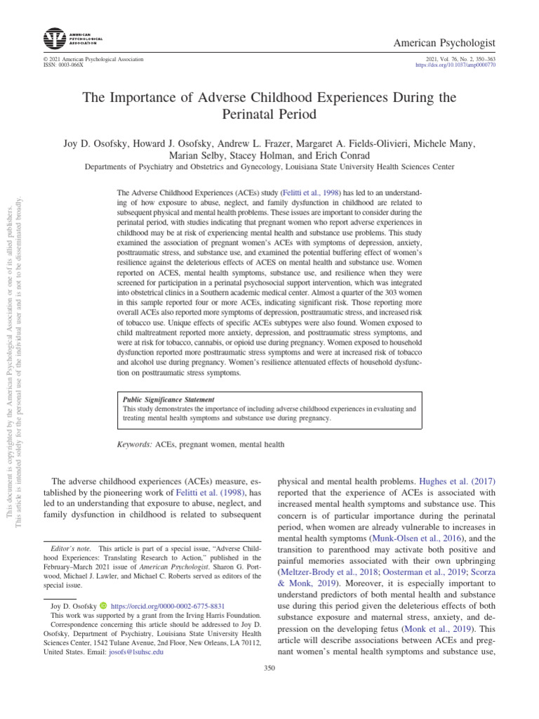 The Importance of Adverse Childhood Experiences During The Perinatal ...