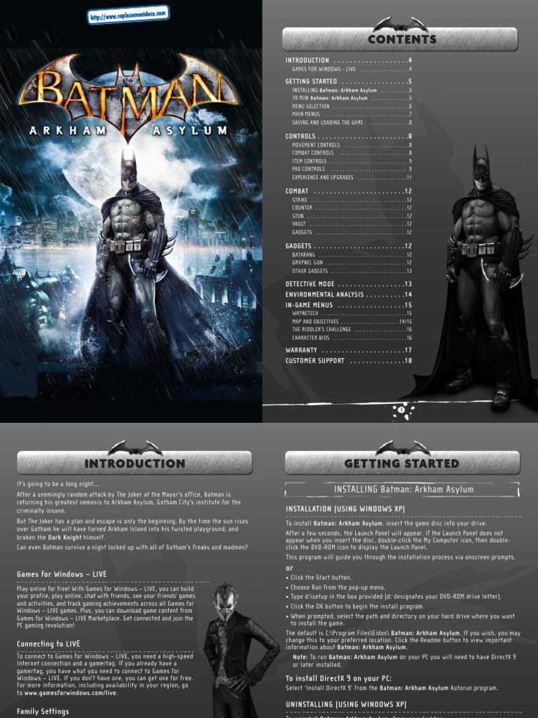 Batman Arkham Asylum PC Manual | PDF | Epilepsy | Microsoft Windows