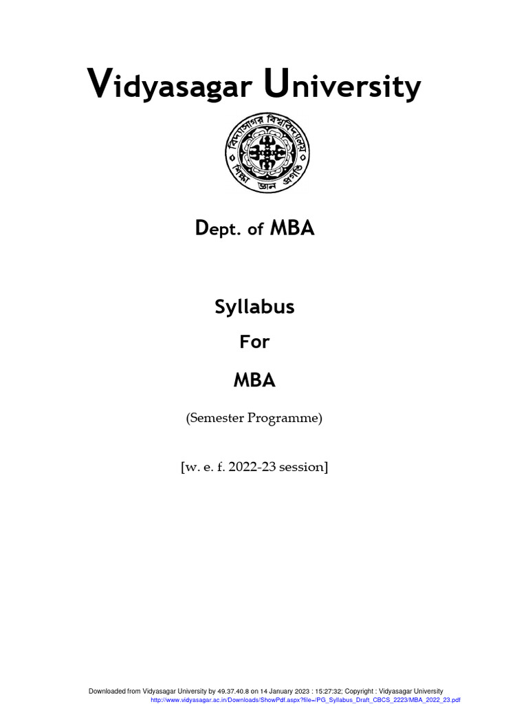 Vu Mba Syllabus Pdf Economics Databases