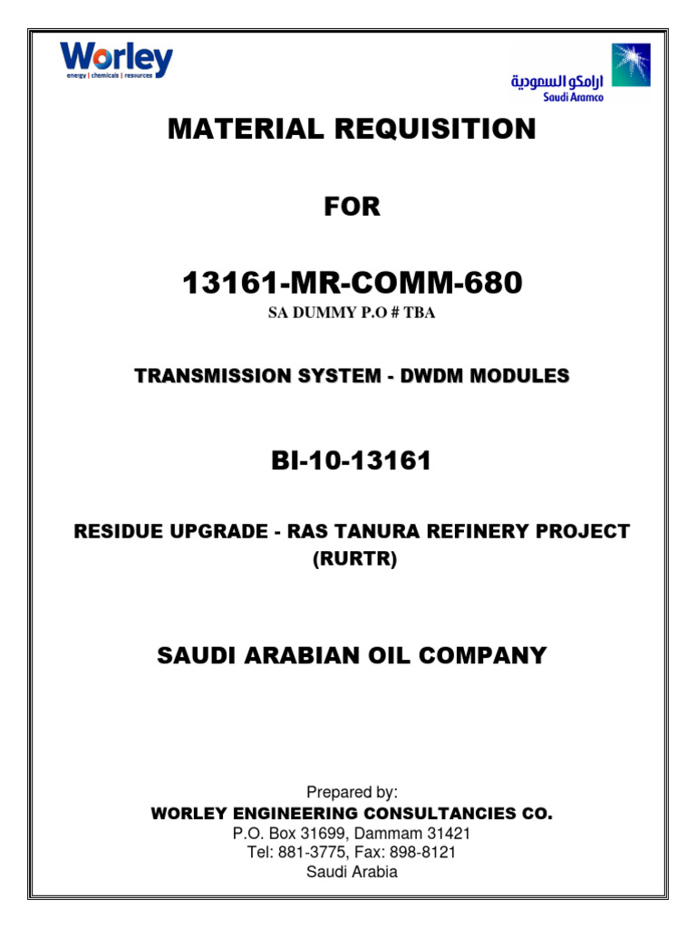 Ras Tanura Refinery Material Requisition | PDF | Specification ...
