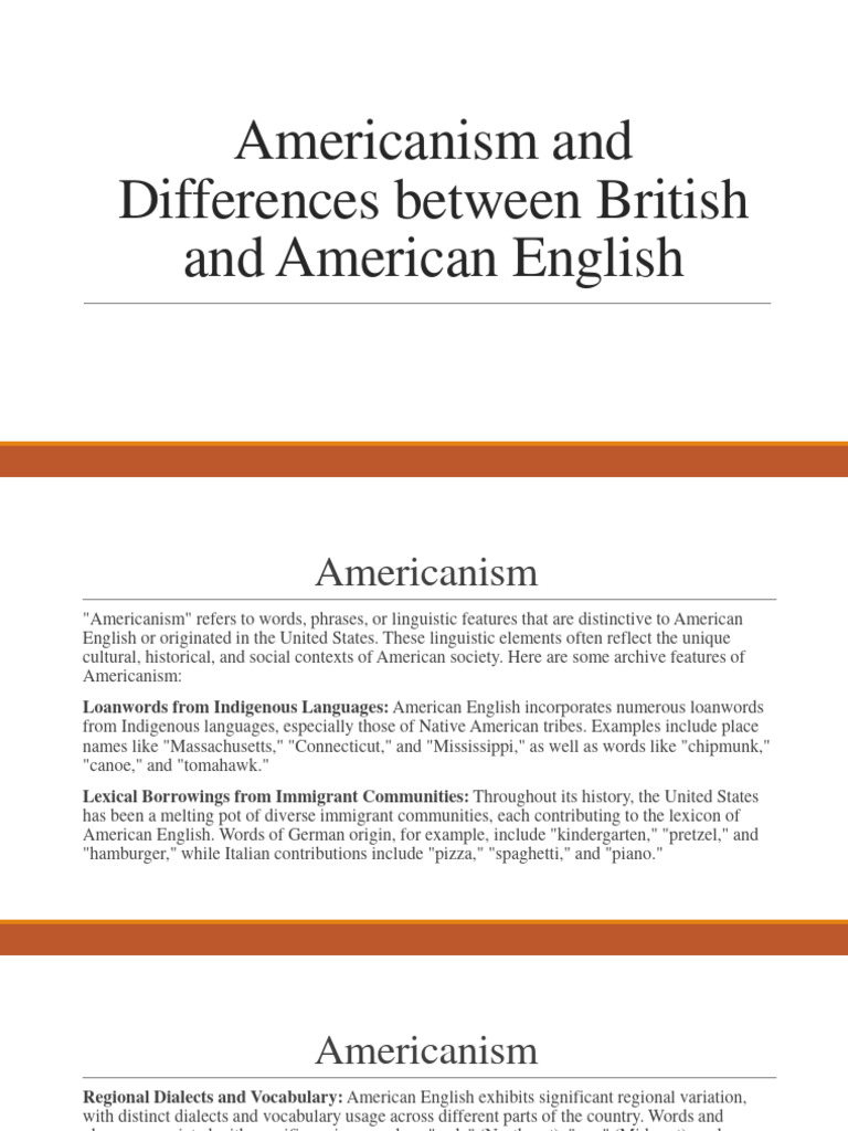 Americanism and Differences Between British and American English | PDF ...