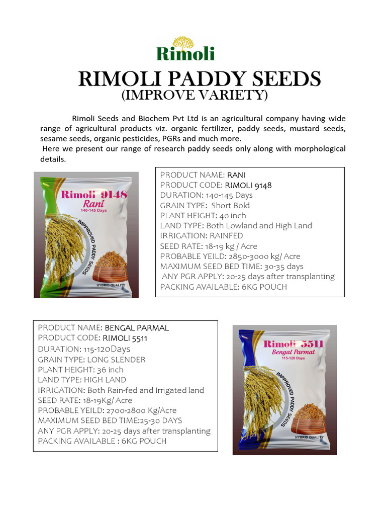 Rimoli Improved Paddy Seeds Overview | PDF | Rice | Agronomy