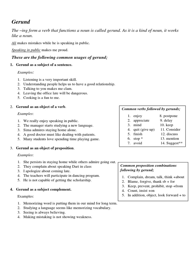 Understanding Gerunds with Examples | PDF | Noun | Verb