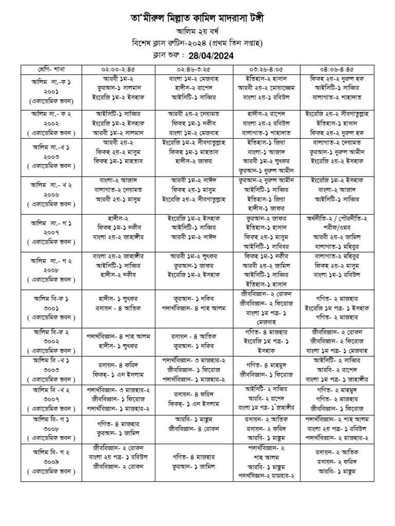 Alim Exam Routine 2024 Overview | PDF