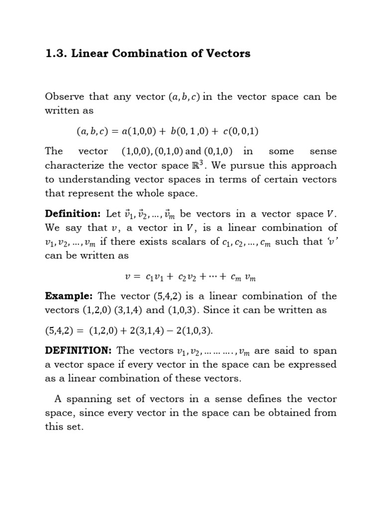 1 3 linear combination of vectors download free pdf vector space