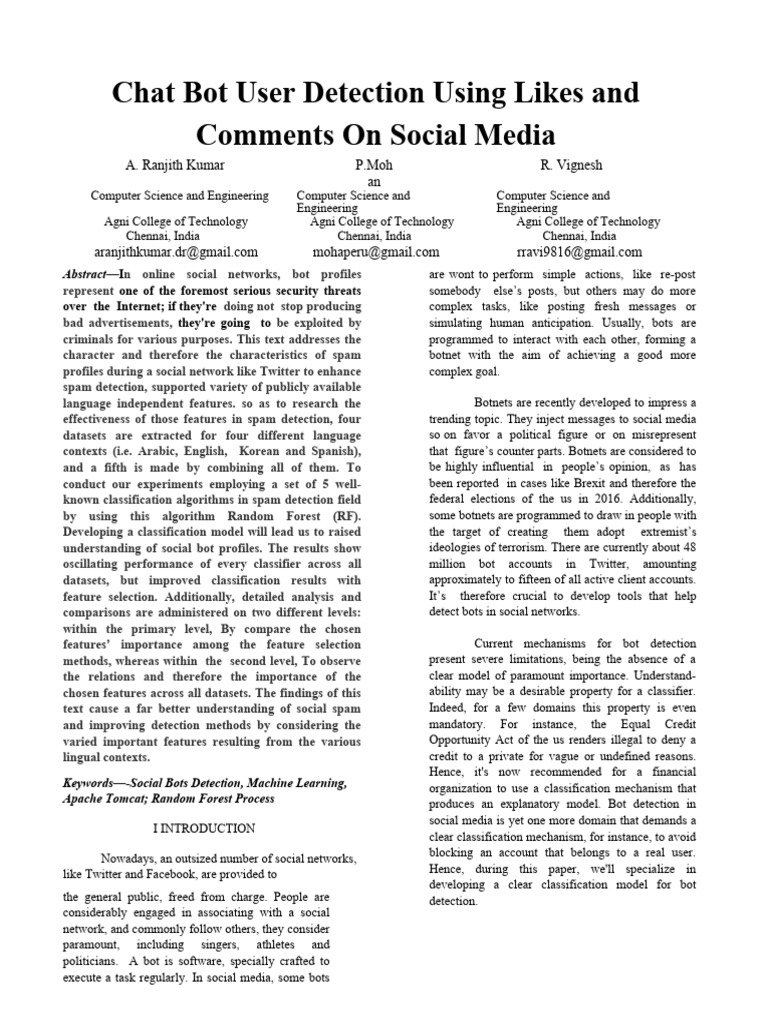 Social Media Bot Detection Techniques | PDF | Internet Bot | Social Media
