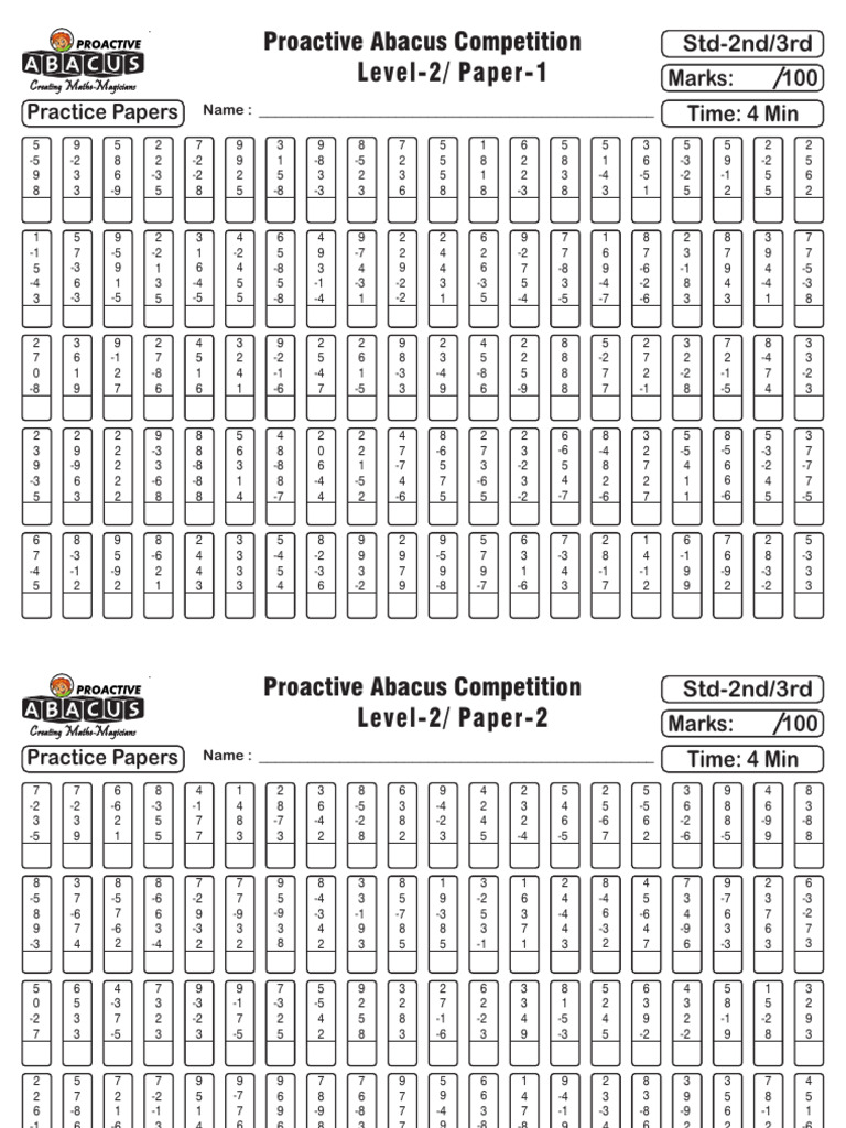 Compétition Abacus Niveau 2 - Pratique | PDF