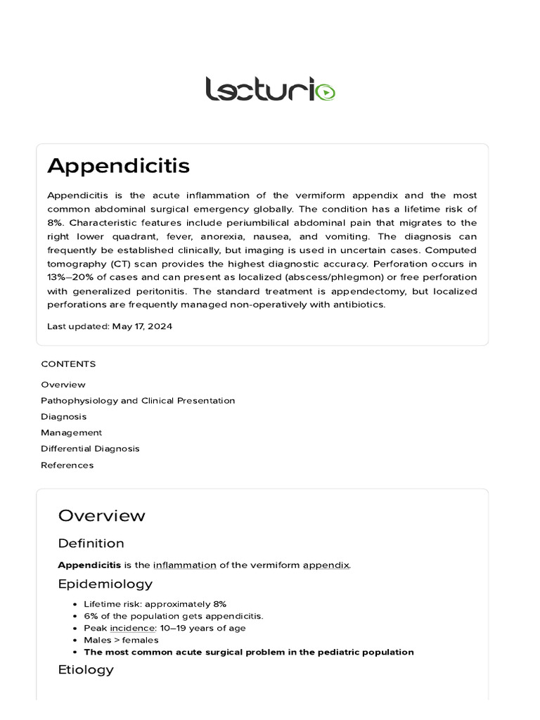 Understanding Appendicitis: Key Insights | PDF | Gastroenterology ...