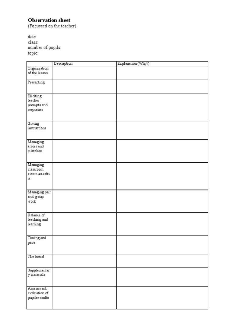 Observation Sheet 1 | PDF | Career & Growth