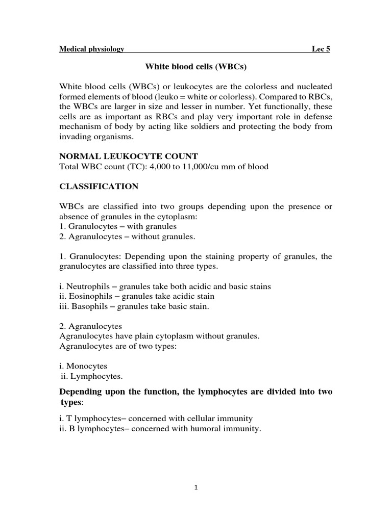 White Blood Cells: Types and Functions | PDF | White Blood Cell | Antibody