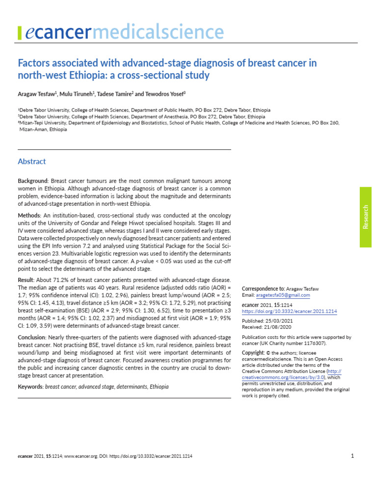 Factors Associated With Advanced-Stage Diagnosis of Breast Cancer in ...