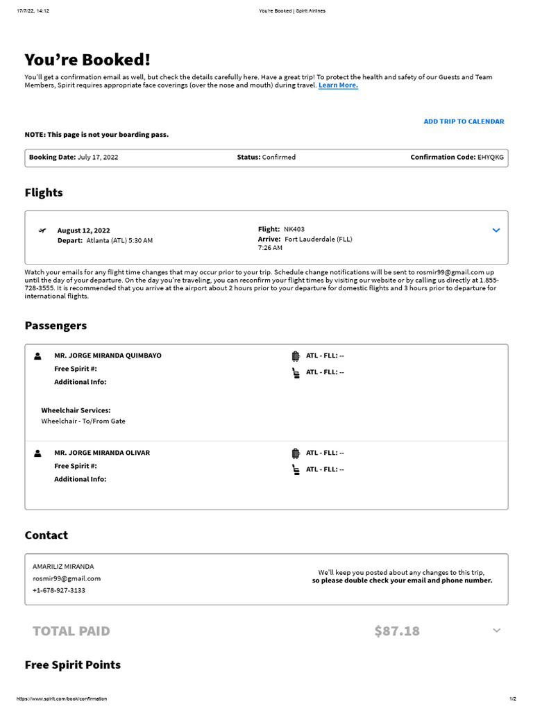1445964408-You'Re Booked - Spirit Airlines-2 | PDF | Aviation
