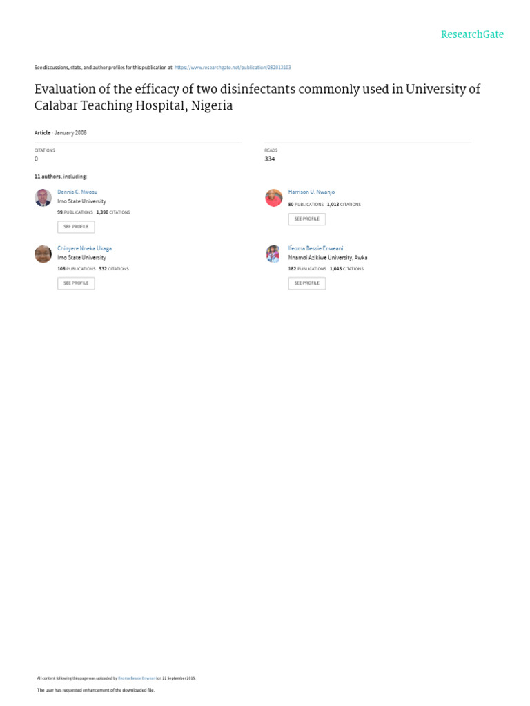 Evaluation Of The Efficacy Of Two Disinfectants Commonly Used In