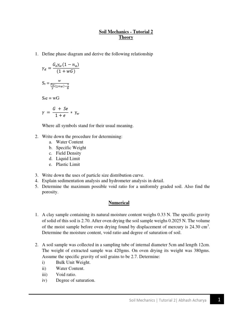 Soil Mechanics Tutorial 2: Key Concepts | PDF | Soil Mechanics | Density