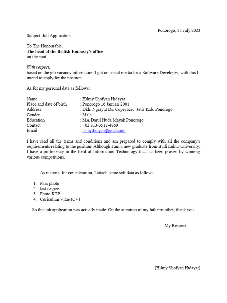 Job Application for Software Developer Position | PDF | Career & Growth ...