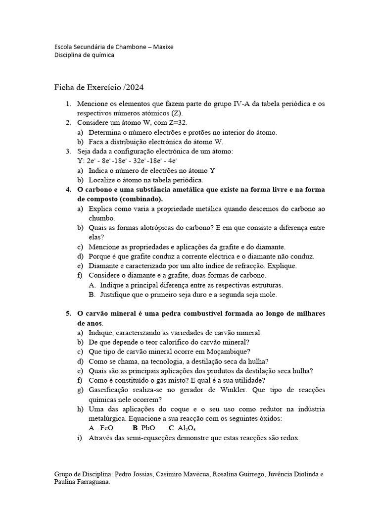 Ficha de exercicio unidade 1 2024 1 33 download gr tis pdf carbono